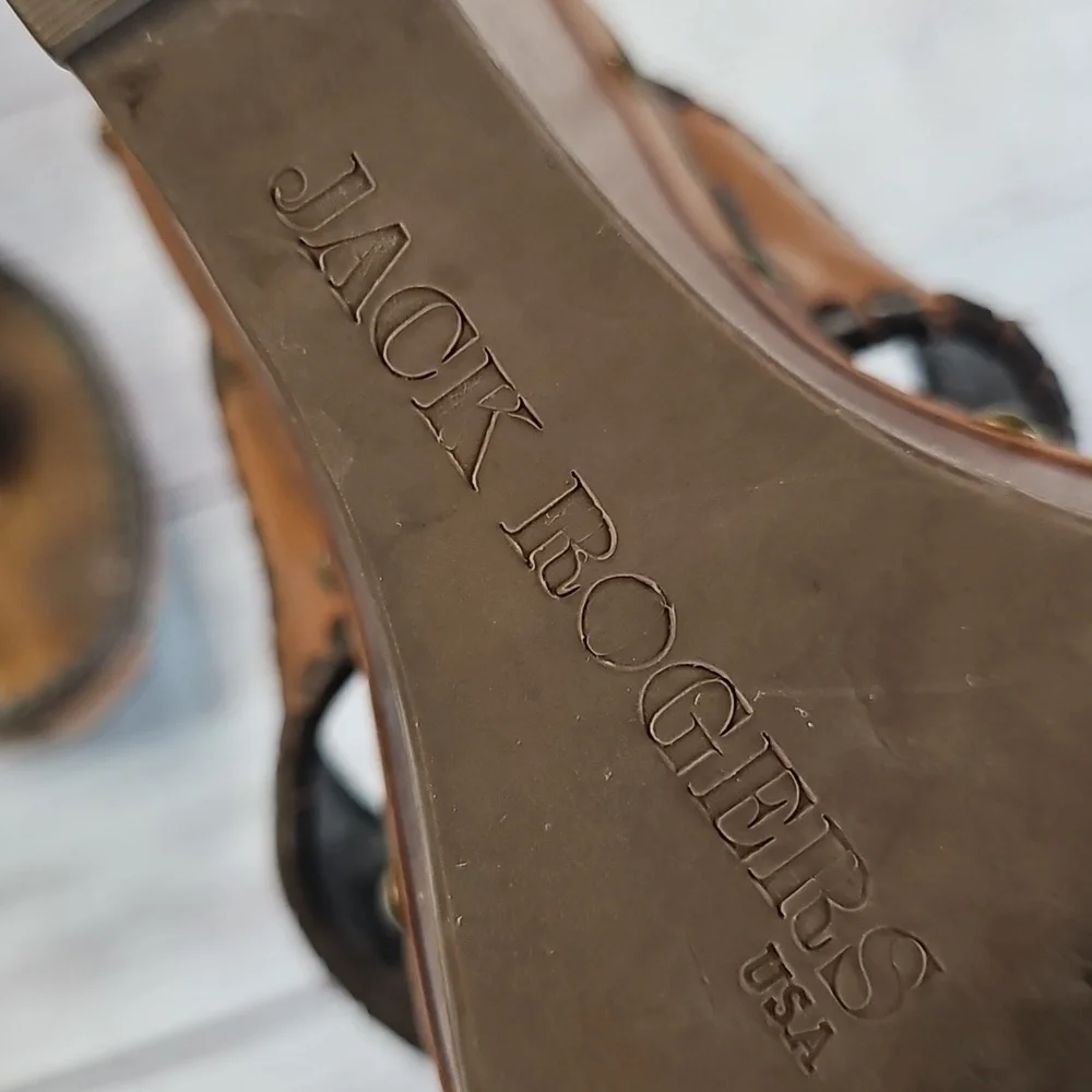 Jack Rogers 7/7.5 Tan Leather Platform Sandals